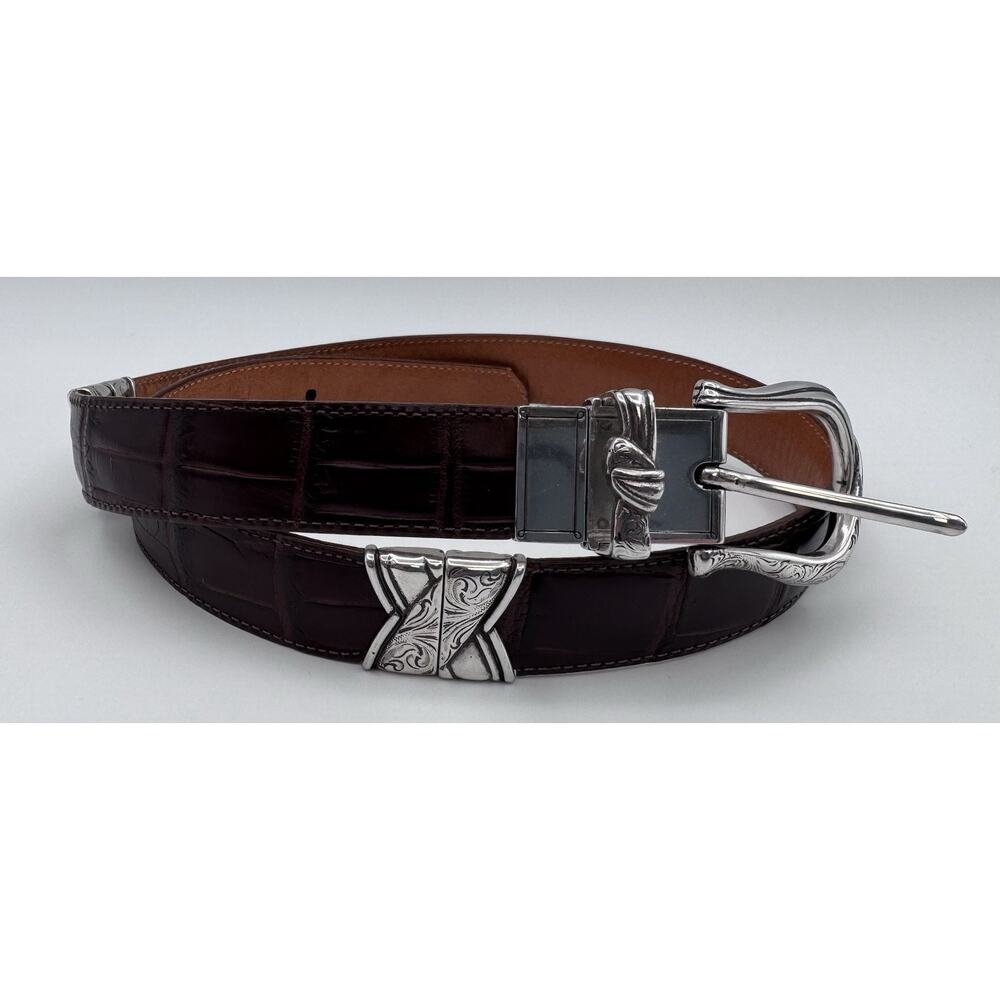 Brighton Faux Croc Brown Leather Belt Sz M 30 Silver Buckle #B40038